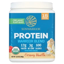 Sunwarrior Organic Vanilla Protein Powder, Vegan Plant Protein Powder, 13.75oz