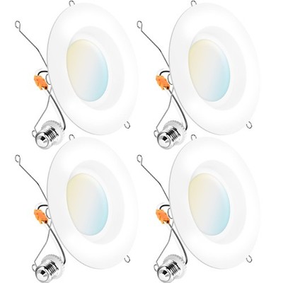 Sunco 4 Pack 6 Inch Retrofit LED Recessed Can Lights, 5CCT, 13W=75W
