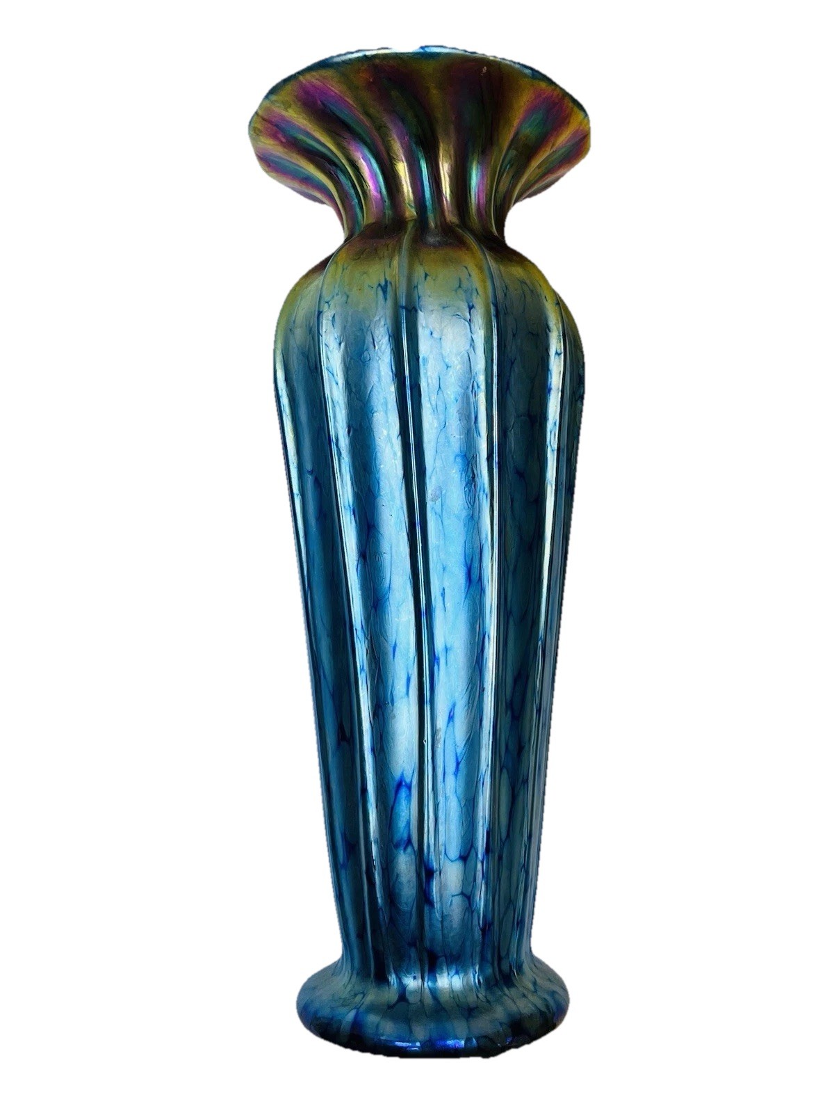 LUNDBERG STUDIOS  VASE Tall 12.5" Iridescent Gold Blue - Signed/Numbered 111652