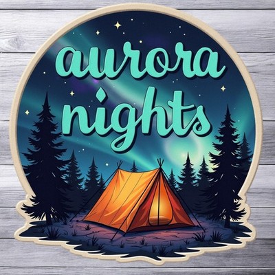 Camping sticker vinyl decal aurora nights tent forest northern lights