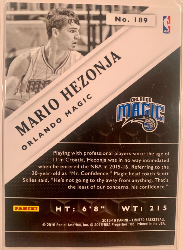 2015-16 Panini Limited Spotlight Silver /49 Mario Hezonja #189 Rookie RC - Image 2 of 2