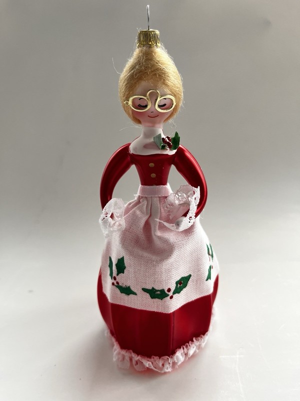 VTG Mrs Santa Glass Ornament