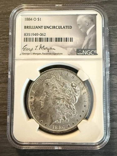 1884-O US Morgan Silver Dollar NGC Brilliant Uncirculated George T. Morgan Label