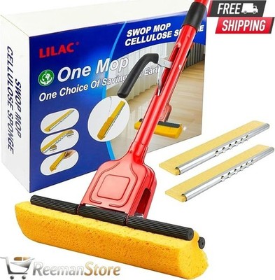 LILAC Swop Cellulose Sponge Mop with 2 Replacement Heads Floor Cleaning Mop