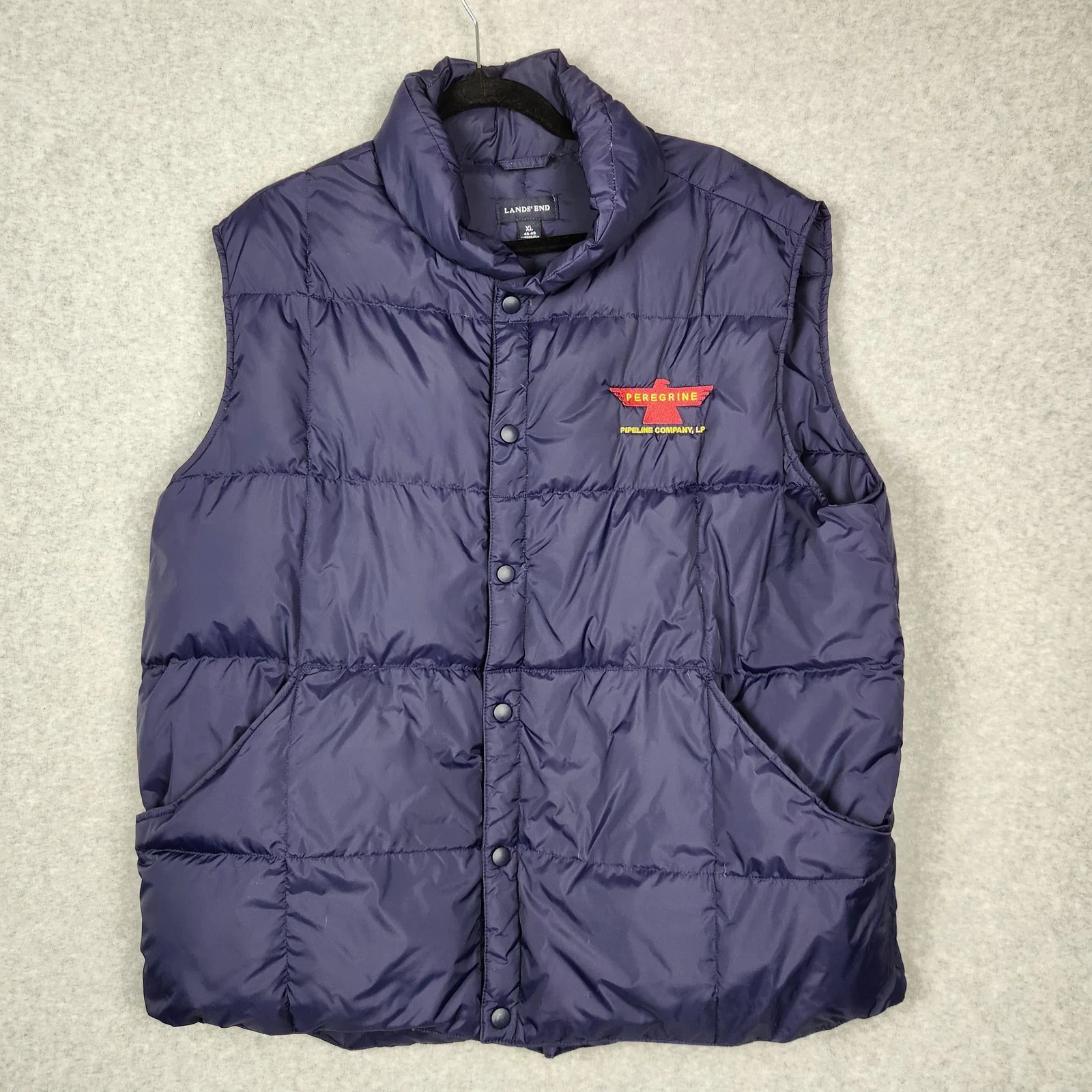 Lands End Puffer Vest Mens XL Navy Blue Peregrine Pipeline Goose Down Insulated