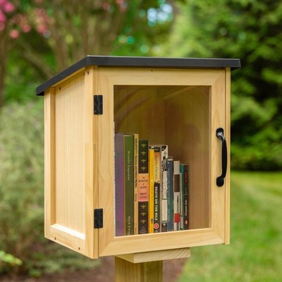 Tiny Library Box Outdoor Neighborhood Book Exchange Kit 13x11x16'' Wood Cabinet