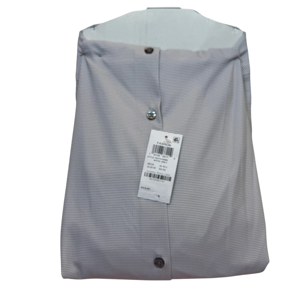 Camisa de vestir Alfani para hombre ajustada con estampado de tablero blanca gris 15-15,5 32-33 $65 Foto 3 de 4