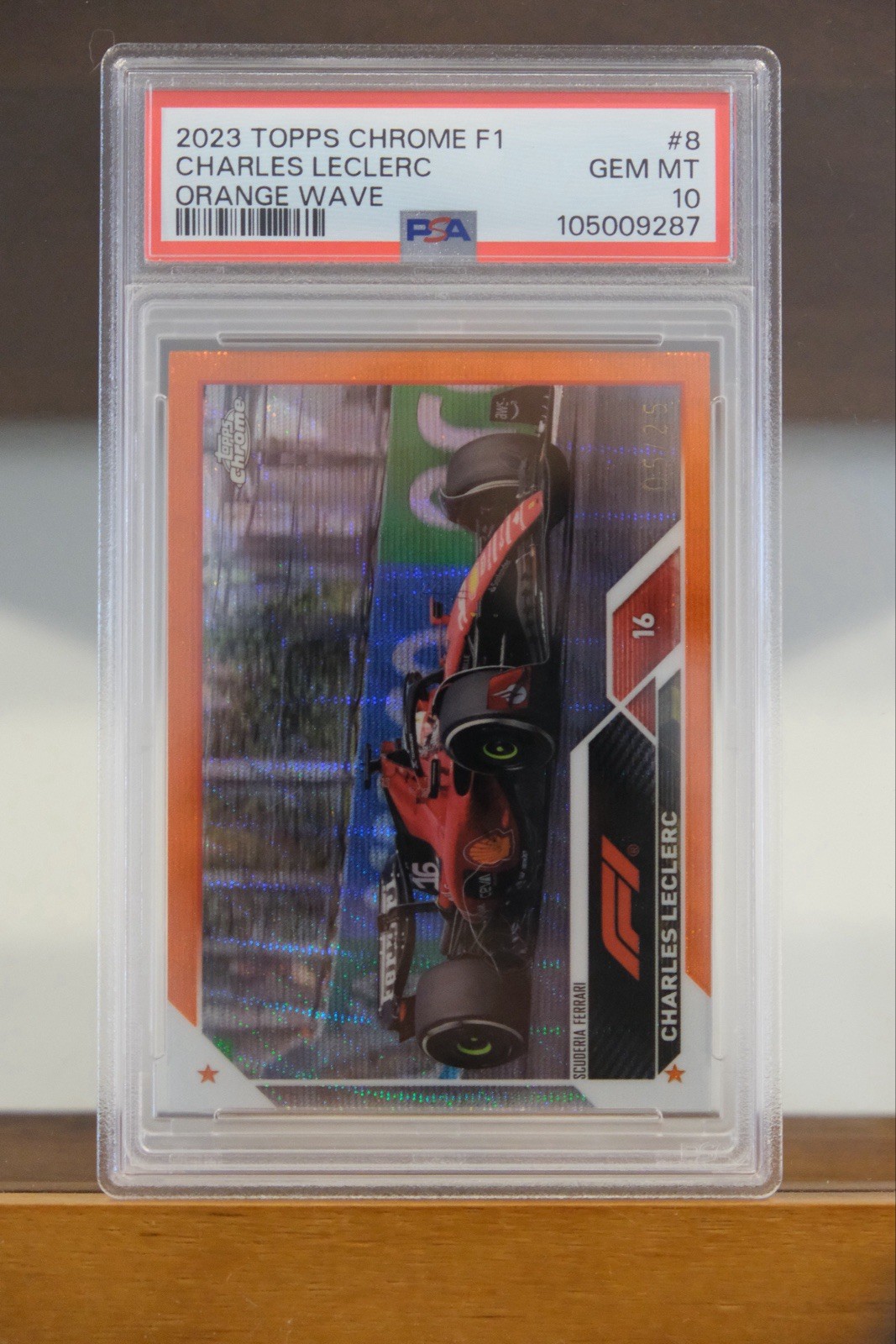 2023 Topps Chrome F1 Charles Leclerc #8 Orange Wave /25 PSA 10 Ferrari