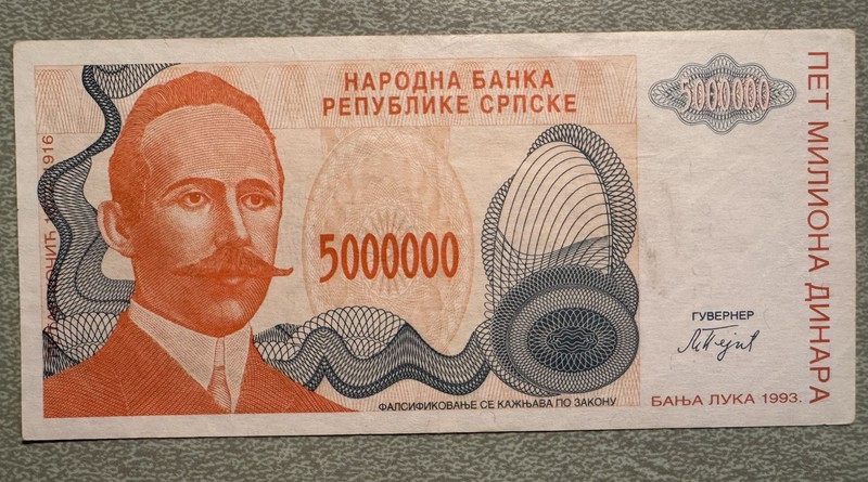 1993 BOSINA & HERZEGOYINA 5,000,000 DINARA NOTE UNC
