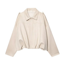 Womens Padded MUJER Oversized Suede Bomber Zip Jacket Ladies Size 6 8 10 12 14 