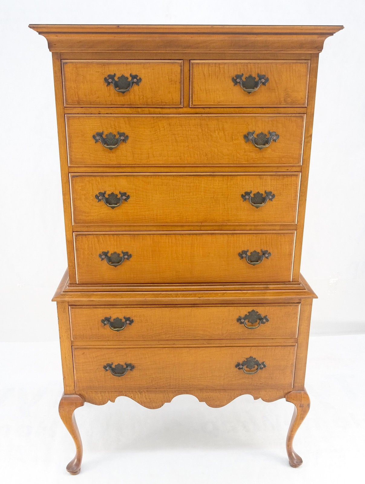 Queen Ann Tiger Maple 7 Drawers High Boy Dresser Solid Oak Dovetail Drawers NICE