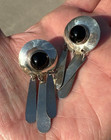 Vintage AP Sterling Silver Modernist Dangle Earrings Black Onyx Estate — photo 4