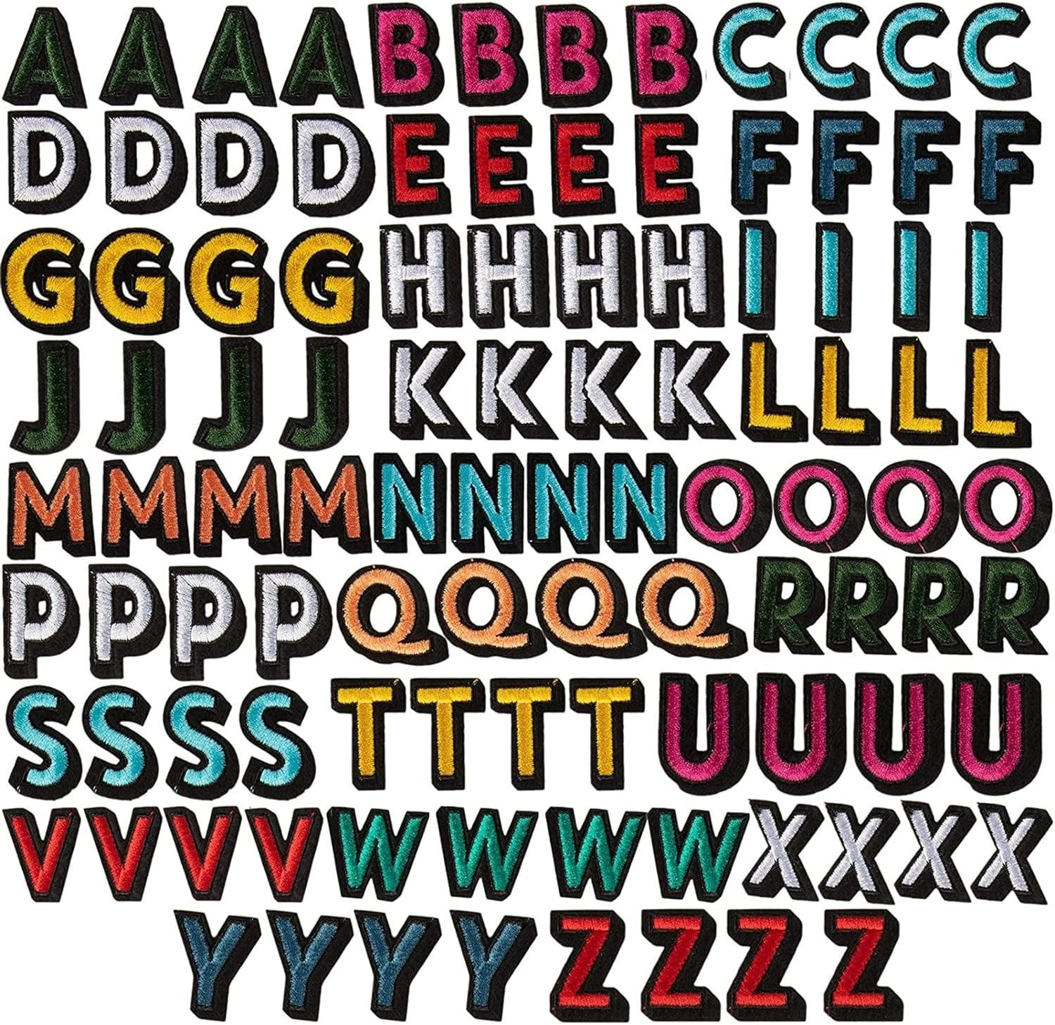 104 Pieces Iron on Letters for T-Shirts, 4 Sets of 26 Embroi