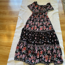 Sheilay Off Shoulder Floral Maxi Dress Womens L Black Tiered Boho Cottagecore