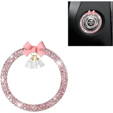 Crystal Rhinestone Push to Start Button Cover with Pink Bow Car Ignition