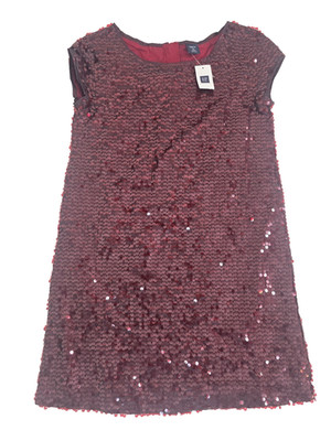 NWT Gap Kids Girls Ruby Red Sequin Party Fancy Dress Short Sleeve Size L