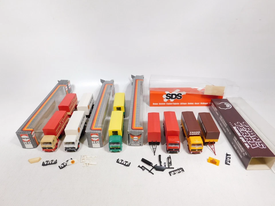 5x Herpa H0 1:87 Camion MB Hinderer Fiege Schenker Sds Trans Terra Top + Box # - Photo 4/4