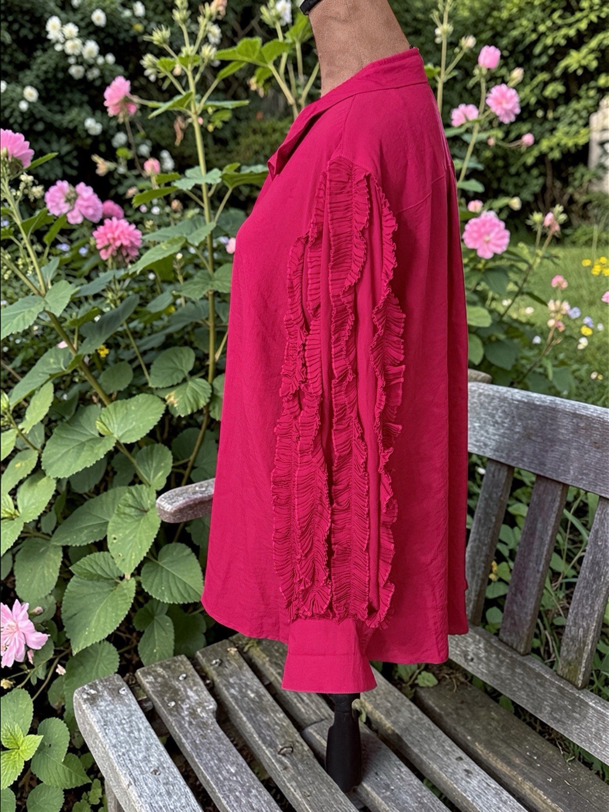 John Mark Ruffle Sleeve Ruby Red Blouse Size Large - image 3