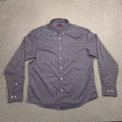 UNTUCKit Salice Button Down Shirt Relaxed Fit Polyester Mens Large Navy Check