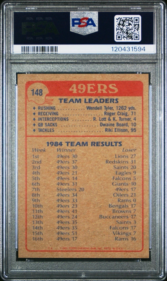 Topps 49ers Team Leaders 1985 Joe Montana #148 PSA 5 EX * Nueva losa * Salón de la fama Foto 2 de 3