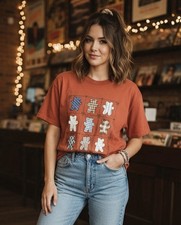 Vintage 90s Blue Cabana Beary Country Teddy Bear Patchwork T-Shirt USA Made M