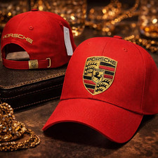 Red Porsche Embroidered Baseball Cap Motorsport Logo Adjustable Hat