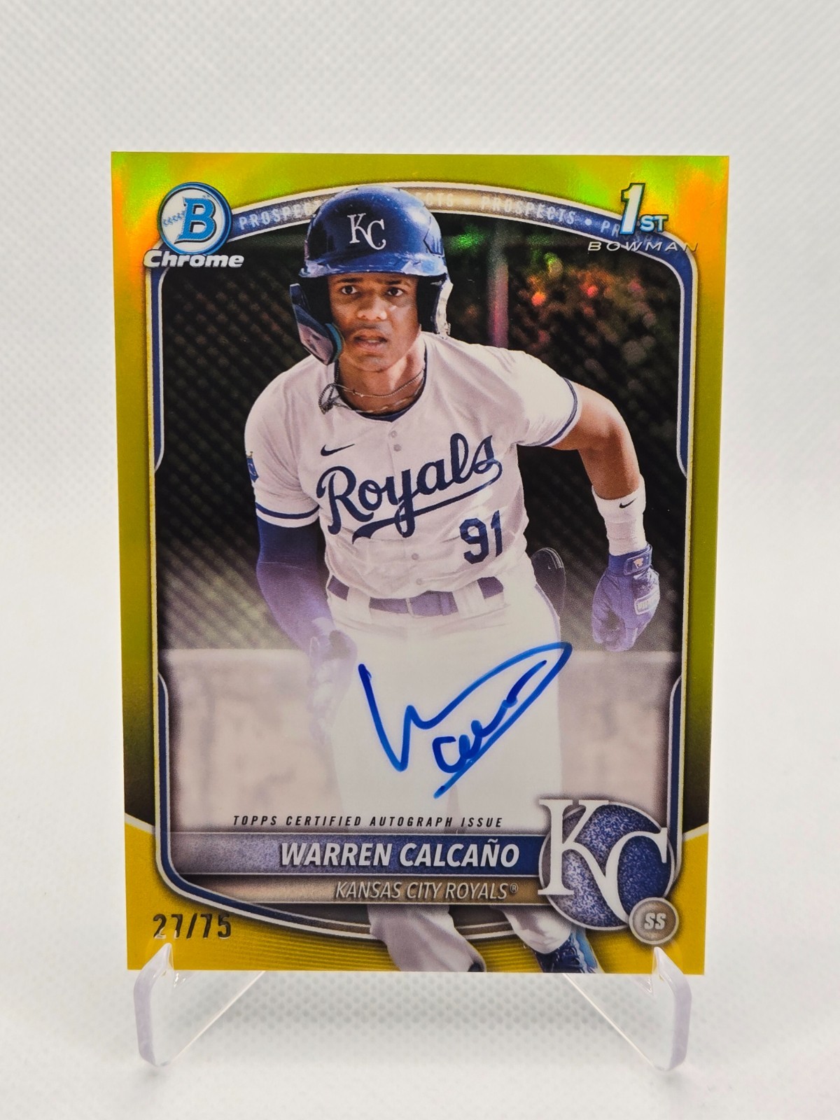 2025 Bowman Chrome Warren Calcano 1st Auto Yellow /75 Kansas City Royals