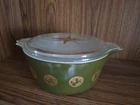 Rare Pyrex #475-B Zodiac Casserole Green Gold 2.5 Quart With Faded Lid