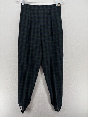 BODY ACTION DESIGN Pants M Tweed Blackwatch Plaid Stirrup Pleated Green VTG 80s