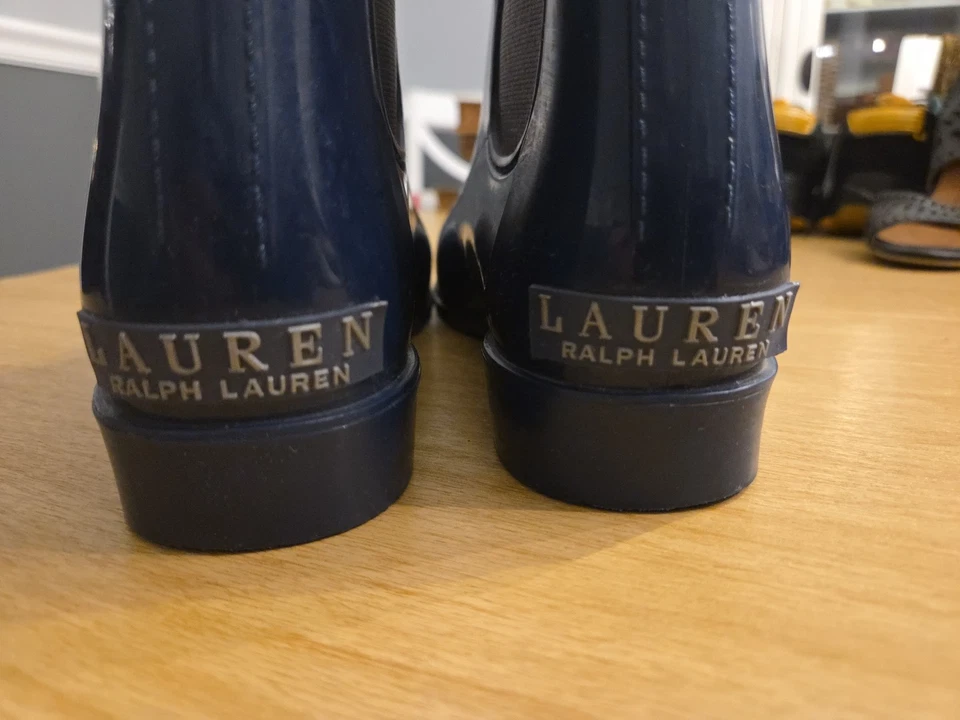 Ralph Lauren Azul Metálico Elástico Resistente al Agua Lluvia Pull on Botines 9 Foto 4 de 4