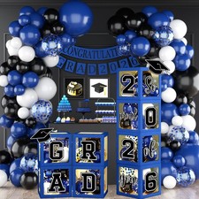Class of 2026 Blue Graduation Decorations Balloon Arch Kit 4 Balloons Boxes GRAD