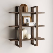 32" Solid Wood Adjustable Floating Wall Shelf Brushed Dark Brown - Nathan