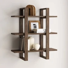 32" Solid Wood Adjustable Floating Wall Shelf Brushed Dark Brown - Nathan