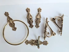 Victorian Ornate Solid Brass VTG Bathroom Hardware Towel Ring/Toilet Roll Holder