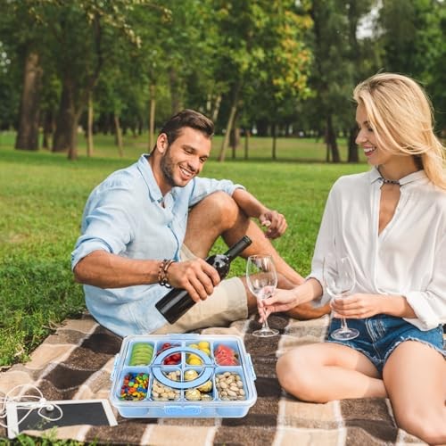 Divided Serving Tray with Lid and Handle,8 Compartments Snacks 1PCS Blue - Picture 7 of 8