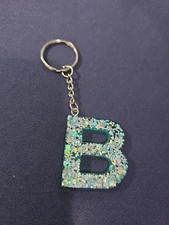 Initial New Block Letter B Resin Teal W Sparkle Key Chain