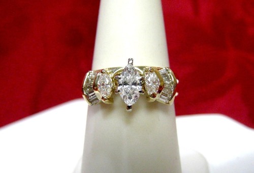 14K YELLOW GOLD MARQUISE DIAMOND TWO PIECE SET ENGAGEMENT RING WEDDING SIZE 6.5
