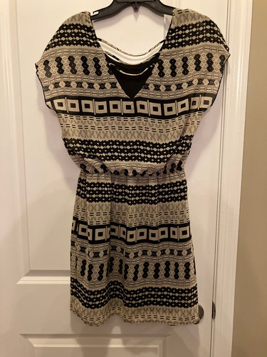 VTG Geometric Dress City Triangles Y2K 90s Sheath Stretch Black USA M - Picture 5 of 11