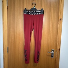 Nike Pro Leggings Women's Size S Red Burgundy Dri-Fit Graphic Activewear Gym