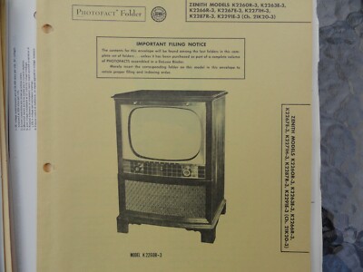 Vintage Sams Photofact Manual  ZENITH MODELS K2260R-3, K2263E-3,K2266R-3