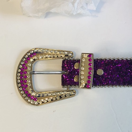 UnFader Bling Rhinestone Belt for Women, Purple Cowgirl Western Studded Belts - Picture 3 of 6