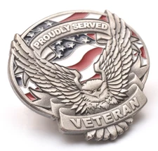 American Flag Soaring Eagle, Proudly Served Veteran, lapel pin