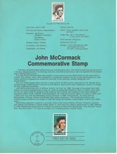 IRISH TENOR SINGER JOHN MCCORMACK 1984 USPS FD Souvenir Page 
