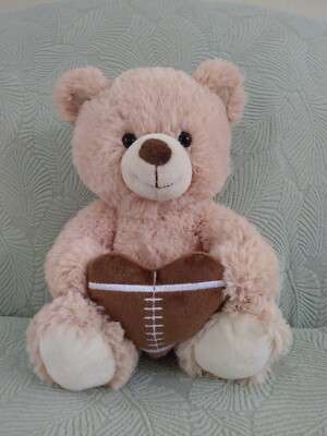 Teddy Bear Plush 11'' Beige w/ Heart Shaped Football Stuff Animal 2016 Kellytoy
