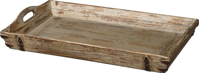 Rustic Wood Serving Tray Decorative Cottage Antique Style Handles Farmhouse For Sale Online