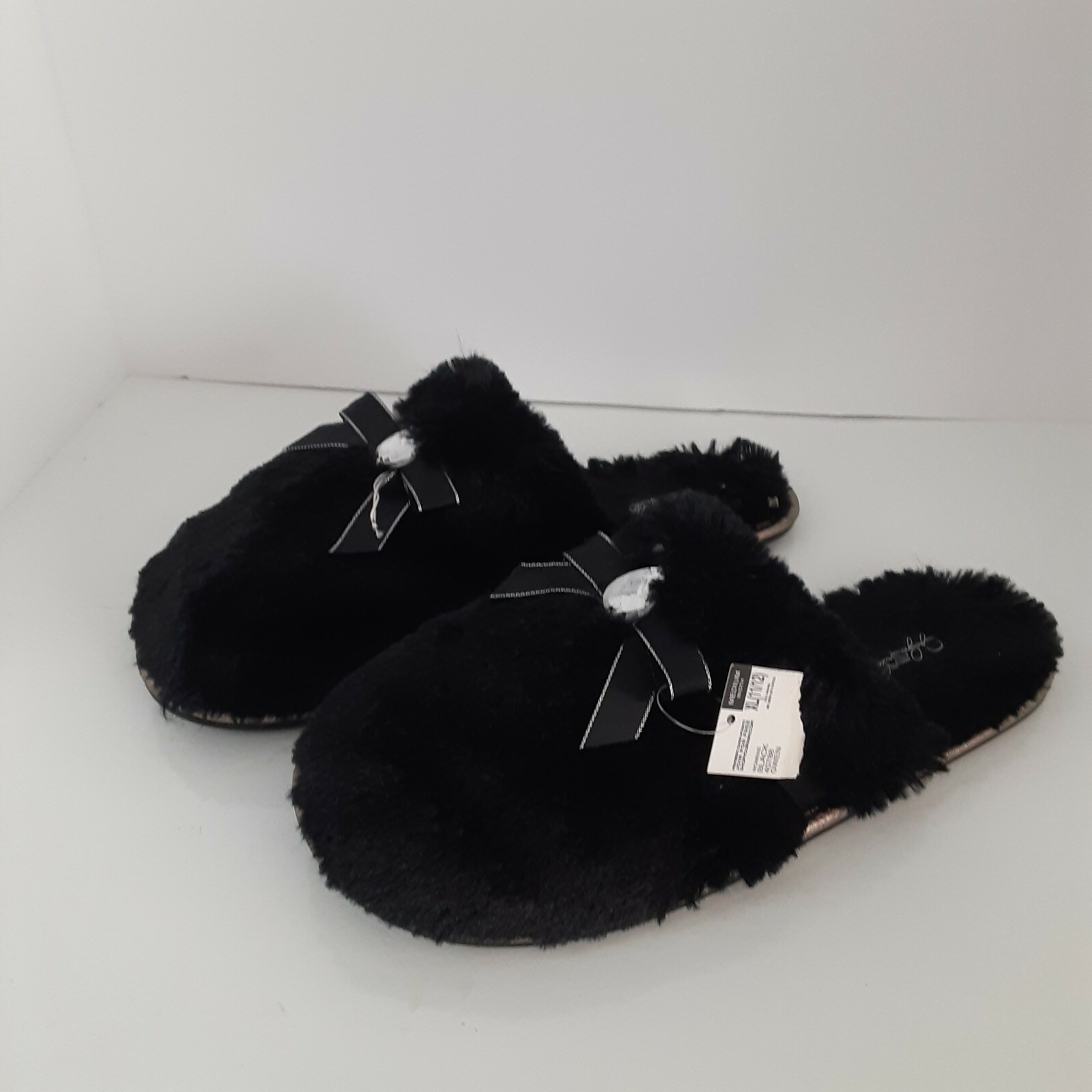 PANTOFOLA D’ORO Pantofole vintage Jaclyn Smith Furry taglia L nuove con etichetta "Gwen" Diva Glam