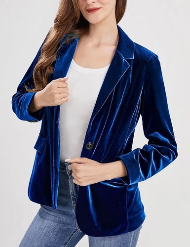 Damen 1 Knopf tailliert Samt Blazer Sakko Business Anzug Jacke Arbeit Büro Top - Bild 7 von 54