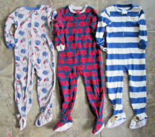 Carter's Set 3 Footed Pajama 5T Footie Blue Boys One-Piece Zip Baseball Striped