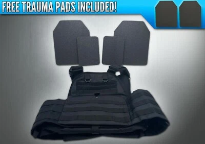 DOWN RANGE INDUSTRIES AR500 4 Pc Level 3 III Body Armor Plates Molle Vest Set-up