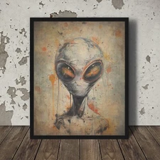 Vintage ALIEN GREY Wall Art, NHI Disclosure Painting Print, Sci-fi Cryptid Decor